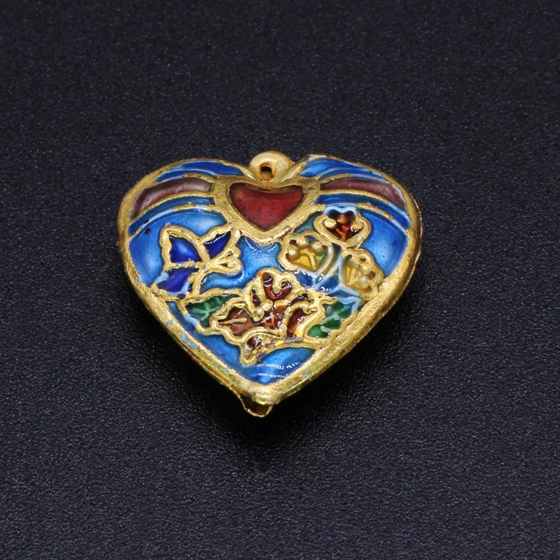 Traditional high-temperature enamel mechanism silver-blue ancient-style DIY jewelry accessory pendant, Thai blue 18*18 with a chicken heart ring