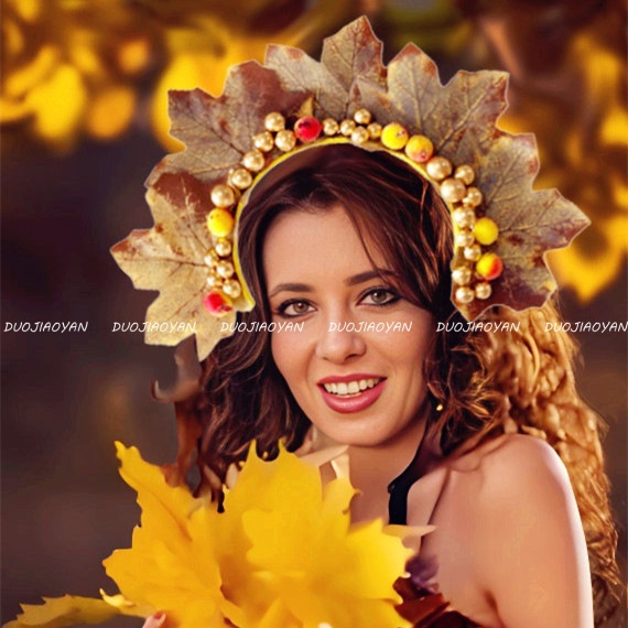 Wholesale of new cross-border faux maple leaf headbands, Harvest Festival fruit yellow decorative headbands, Thanksgiving red headbands Specification drawing