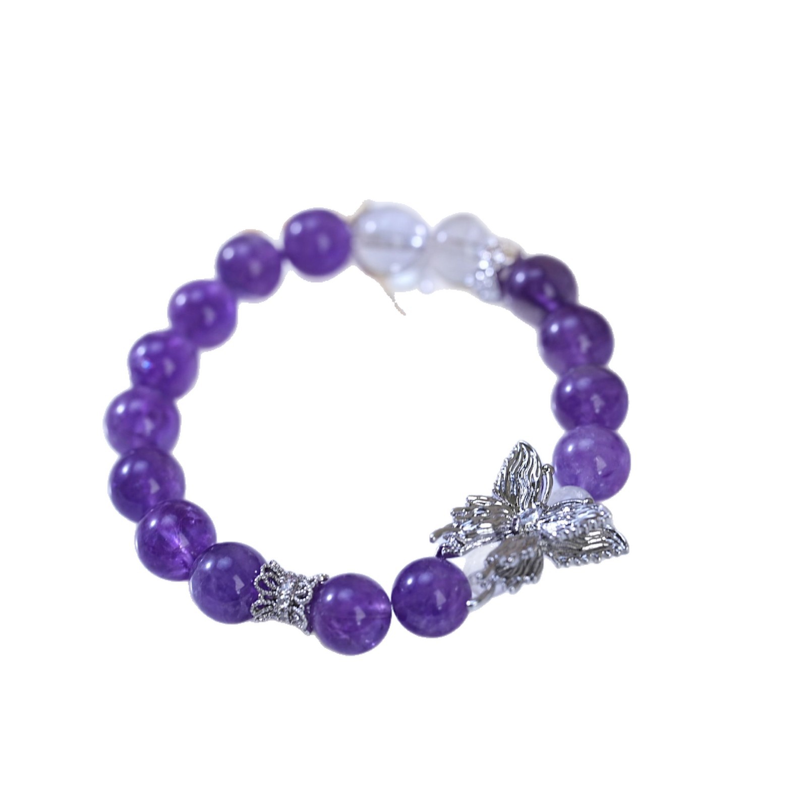 Natural amethyst butterfly bracelet with beaded beads, a light luxury and high-end fashion design. White crystal bracelet as a women's accessory Item Picture