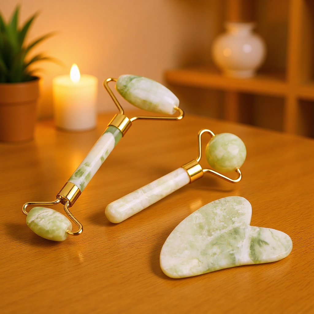 跨境岫玉甲翠玉石揉脸器按摩滚轮刮痧板厂家直销便携式经络刮痧按摩工具皮肤美容护理