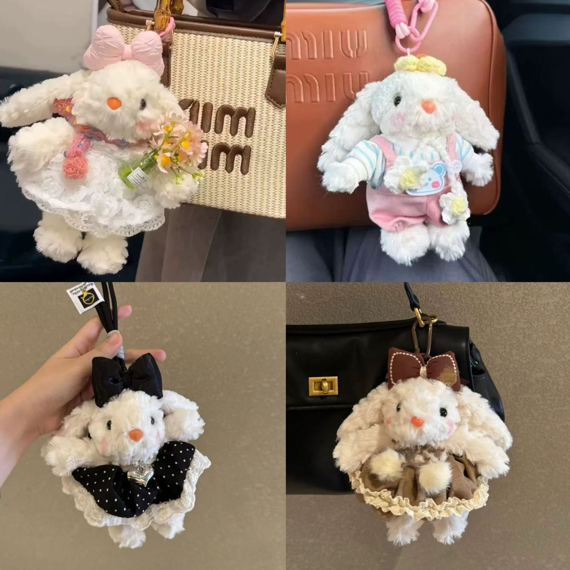 Ear-hanging rabbit plush toy keychain pendant, rabbit couple schoolbag small hanging decoration, birthday gift, claw machine doll