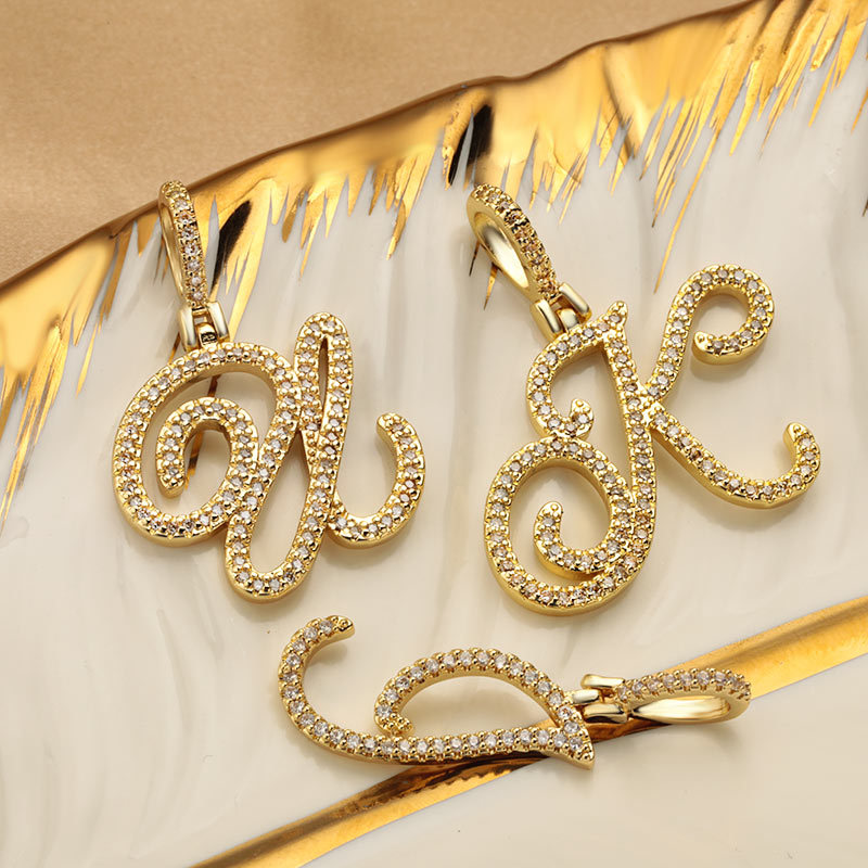 European and American hip-hop pendants, cursive and flower-style English letter pendants, niche style, zircon inlaid, nightclub dance necklace wholesale full figure