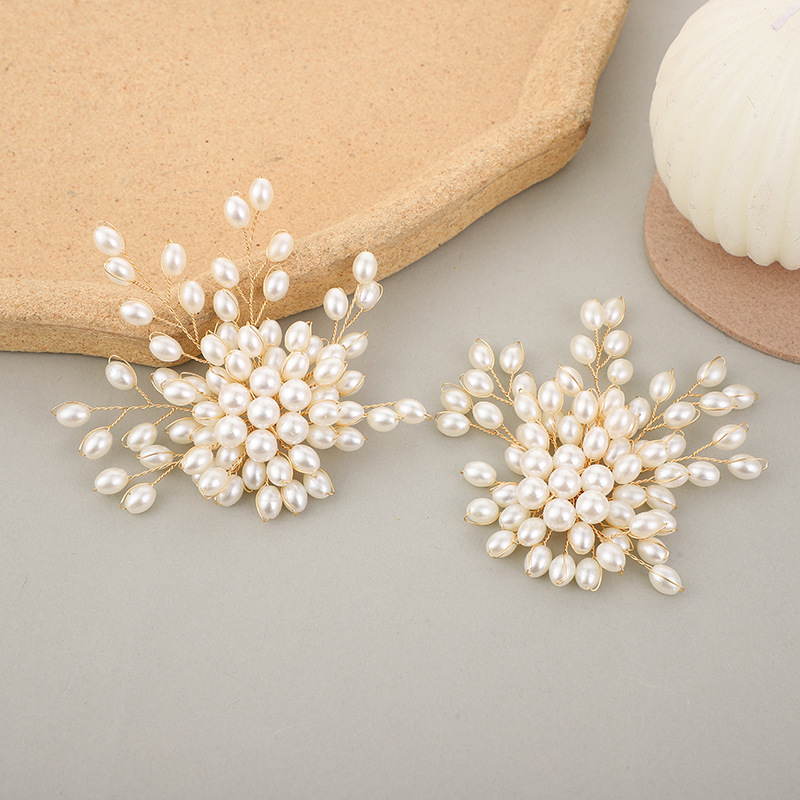 韩版铜丝珍珠花胸针配件珍珠流苏优雅头饰DIY新娘婚纱礼服装饰花细节图