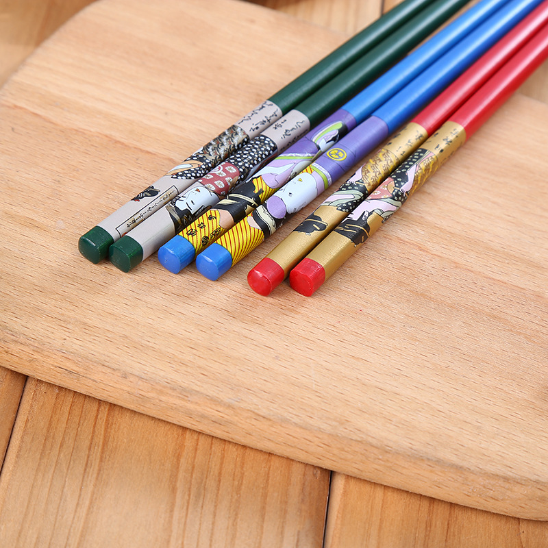 Japanese-style cartoon creative Japanese and Korean ladies printed chopsticks with creative patterns. One person, one chopstick, bamboo chopsticks with pictures of beautiful women Specification image