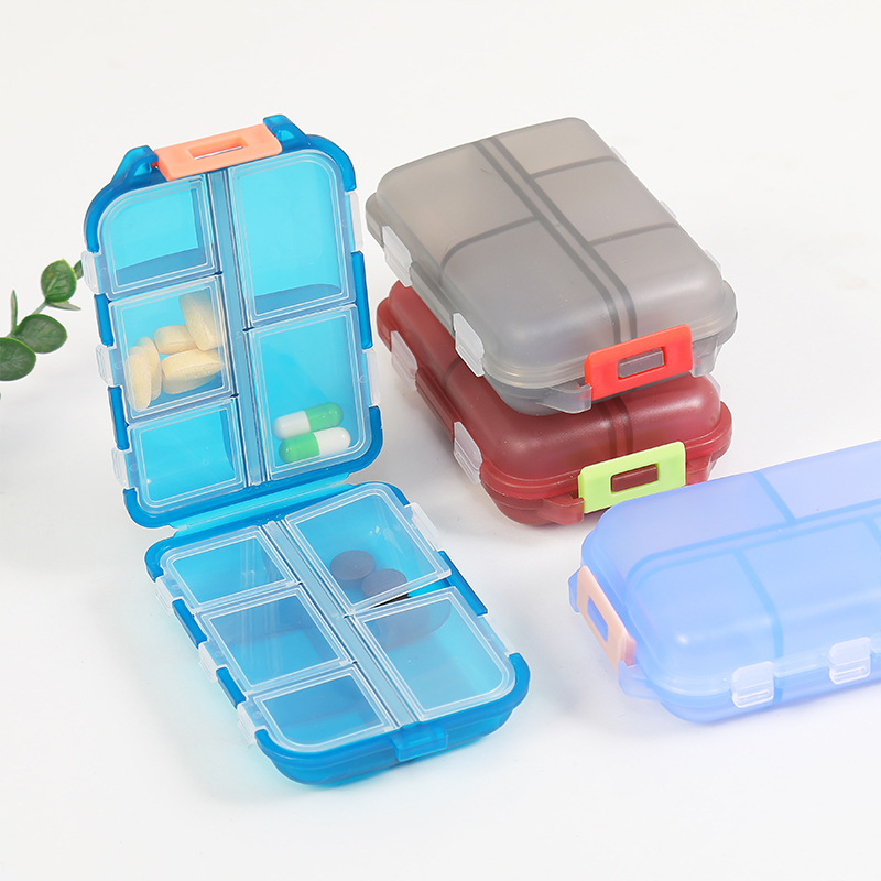 ins风药盒PP随身便携药丸盒透明10分格密封药品收纳盒跨境小药盒