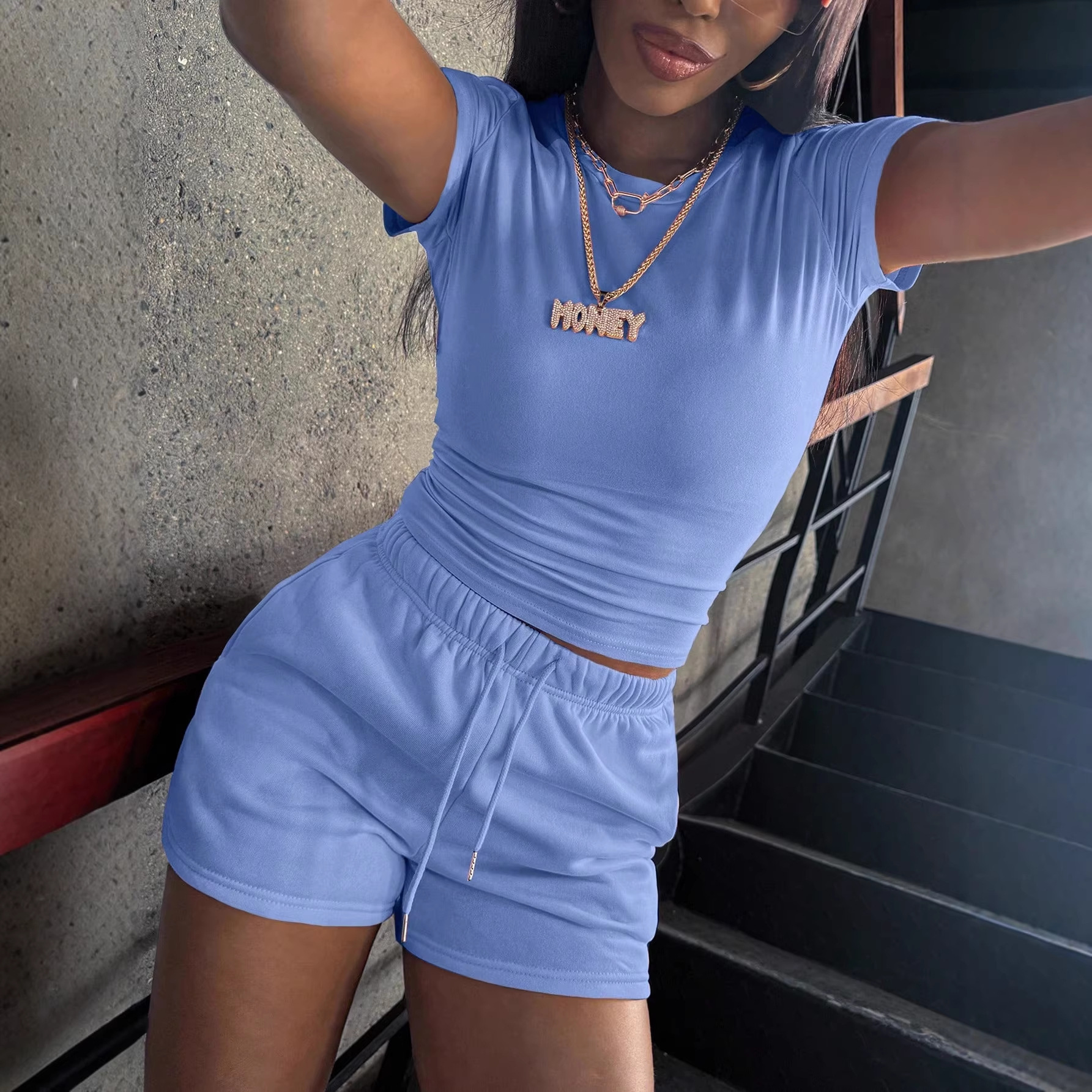 European and American women's clothing cross-border trade wholesale Amazon independent station, sportswear and casual sets, short sleeves and shorts, two-piece sets for women