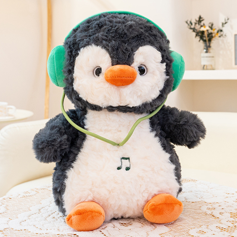 Cartoon dynamic music penguin plush toy, fun little penguin 8-inch claw machine doll gift