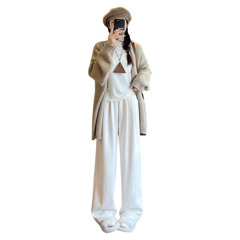 Lazy cream puff Yamamoto pants for women in autumn and winter, thickened lambskin fleece pants, loose, petite, drape fleece wide-leg pants Item Picture