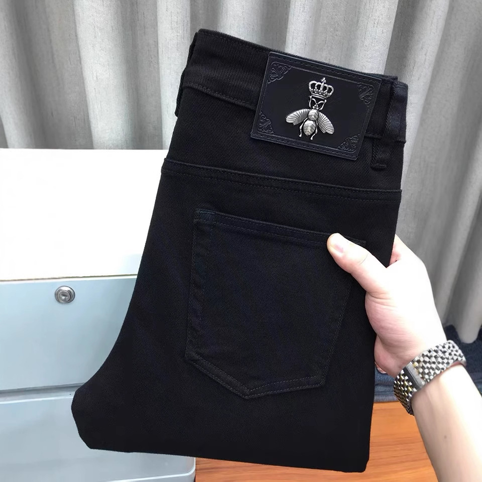 抖音同款秋季新款九分牛仔裤男厚款纯黑色高端潮流弹力小脚休闲裤