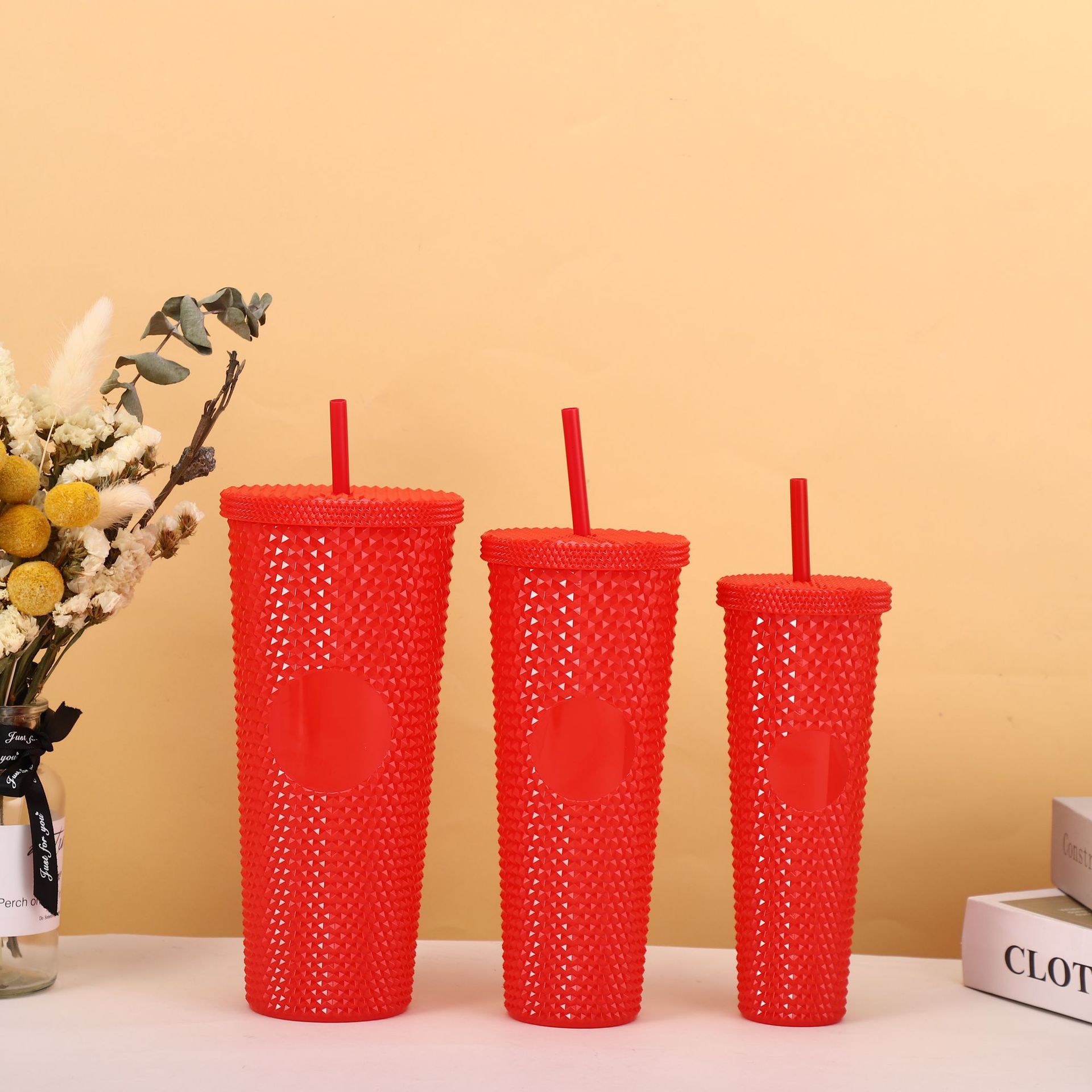 Cross-border durian cup three-piece set, two-piece set, double-layer, single-layer, large-capacity, prickly straw, plastic cup, custom logo Application Scenario