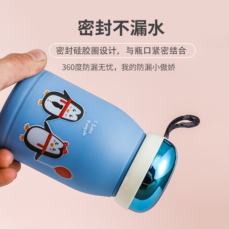 卡通玲珑企鹅杯便携随手杯双层内胆玻璃杯水杯广告印字礼品杯饮品细节图