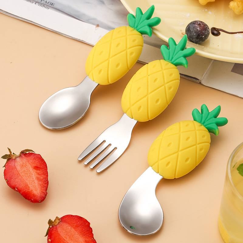 源头厂家直供宝宝学吃饭叉勺子婴儿硅胶辅食短柄训练儿童餐具套装细节图