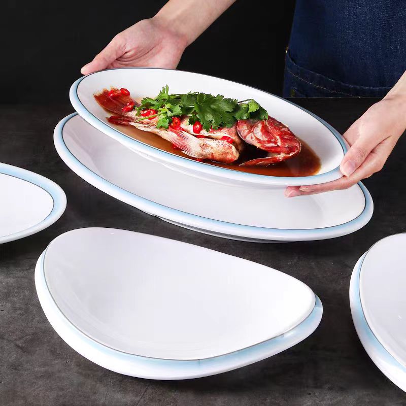 Placa de pescado micamine comercial imitación porcelana restaurante hotel hotel gran tamaño placa oval club mesa de banquete plato de plato details Picture