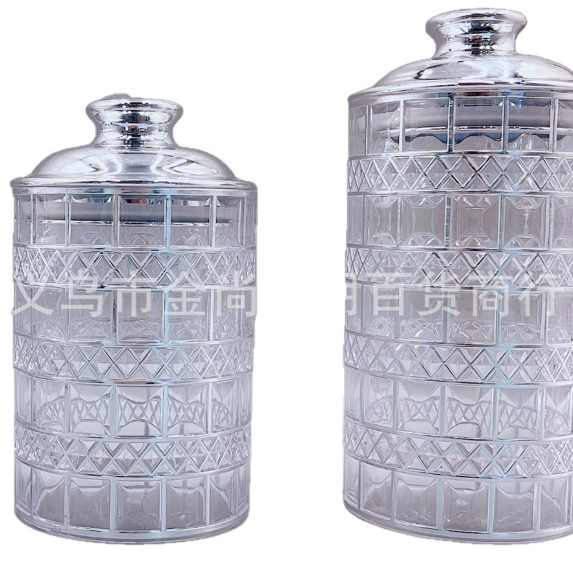 Cross-border gold, silver, transparent handle, circular pattern storage jar, brown sugar jar, food-grade sealed jar, coffee jar Item Picture