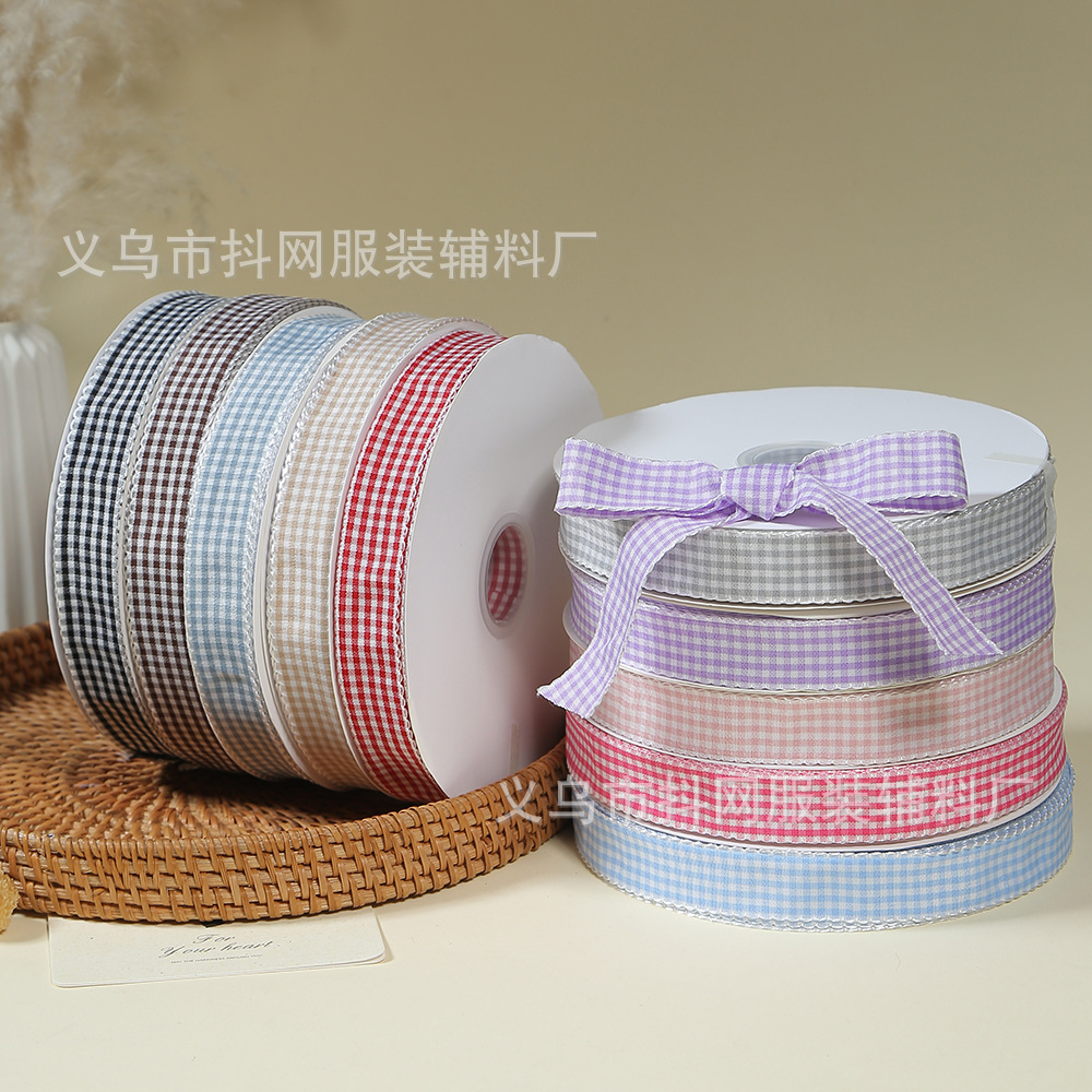 1cm耳朵边田园风格子丝带蝴蝶结手工DIY包装缎带鲜花礼盒彩带