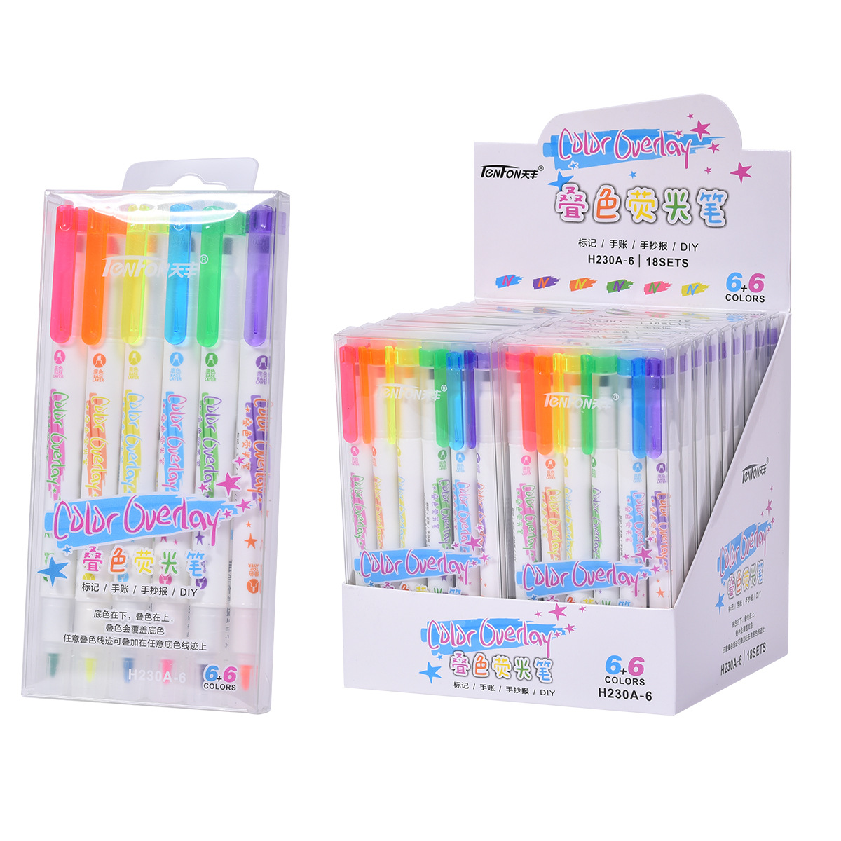 Tianfeng Double-headed multi-color Highlighters 6 pieces /PVC Bag 230A Hand-painted Duck Highlighters Set Item Picture