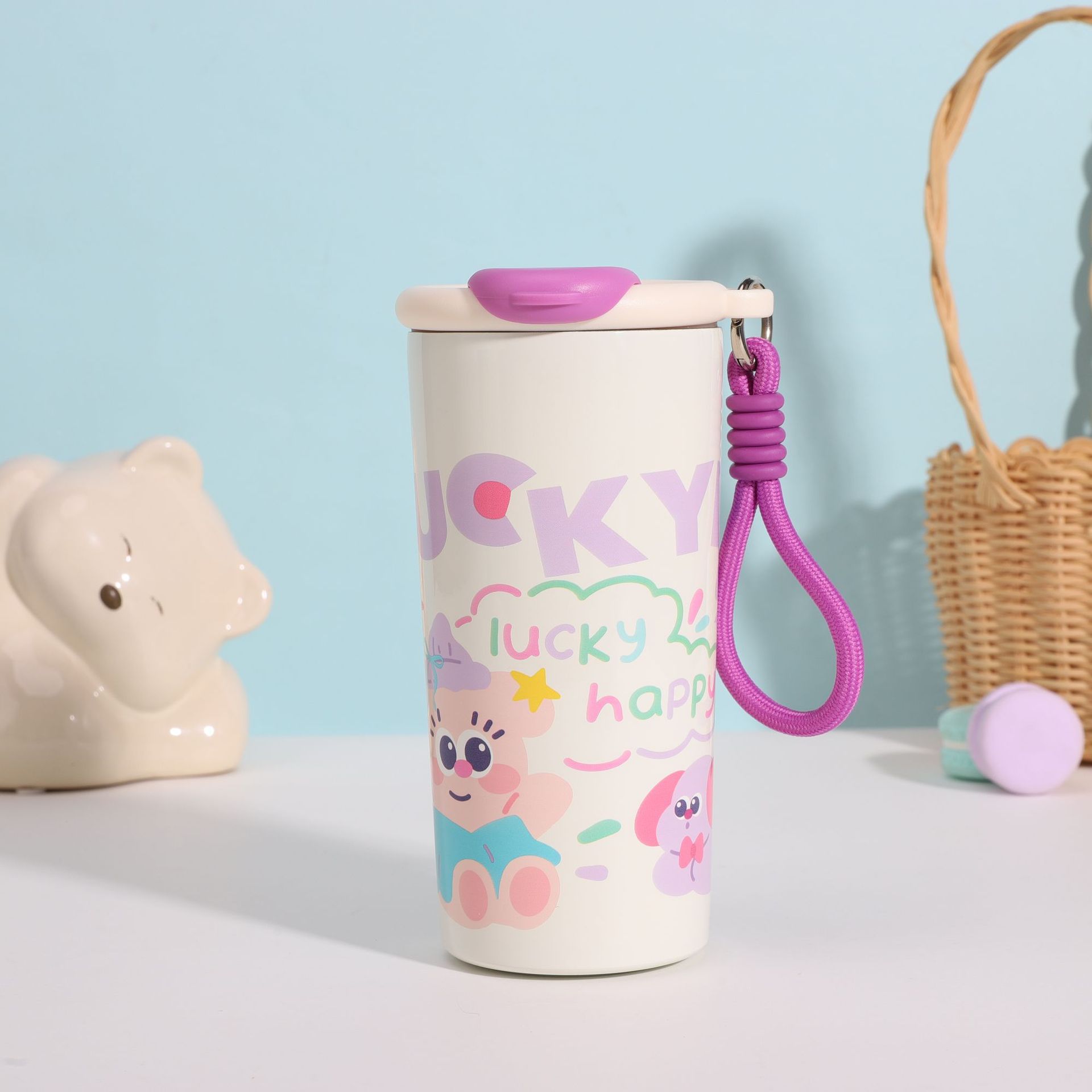 Cartoon colorful insulated cup, 316 stainless steel portable coffee cup, high appearance level for girls, cute straw for heat preservation Application Scenario