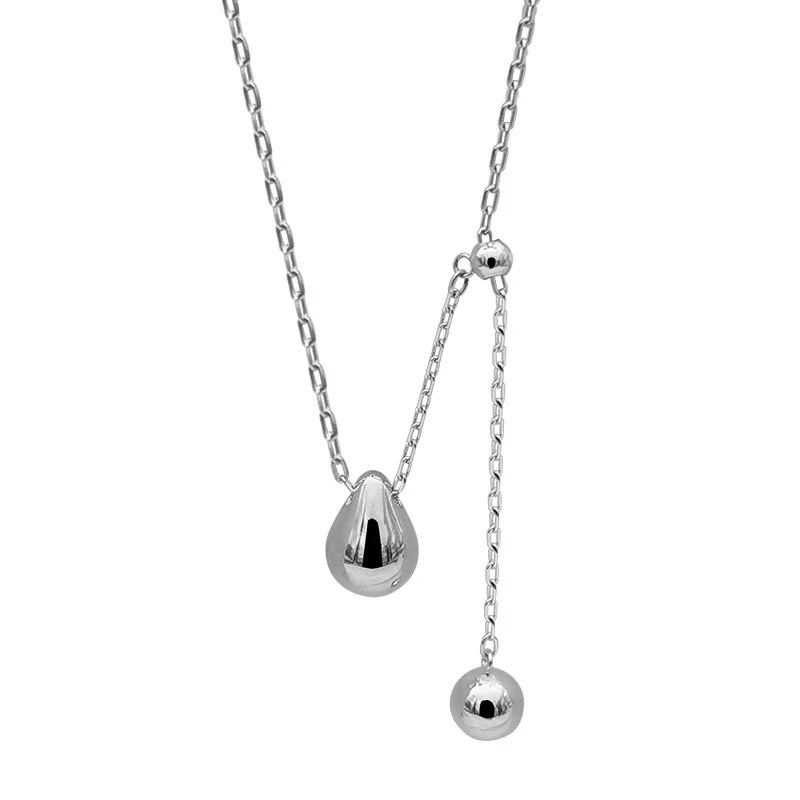 S925 sterling silver 12.8 pull-out water drop necklace, with a high-end, light luxury and niche design, simple and fashionable sweater necklace for women Item Picture
