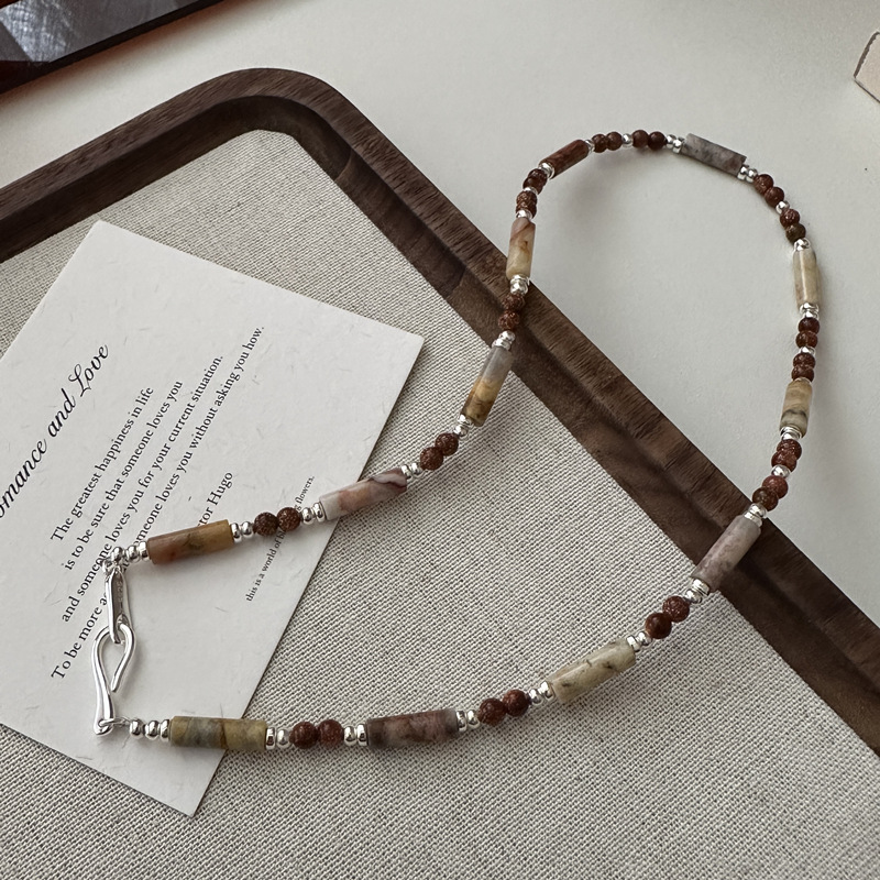 S925 Silver Korean Edition Niche Design Sense late autumn coffee-colored handcrafted necklace, Korean fashionable and individual Maillard necklace Item Picture