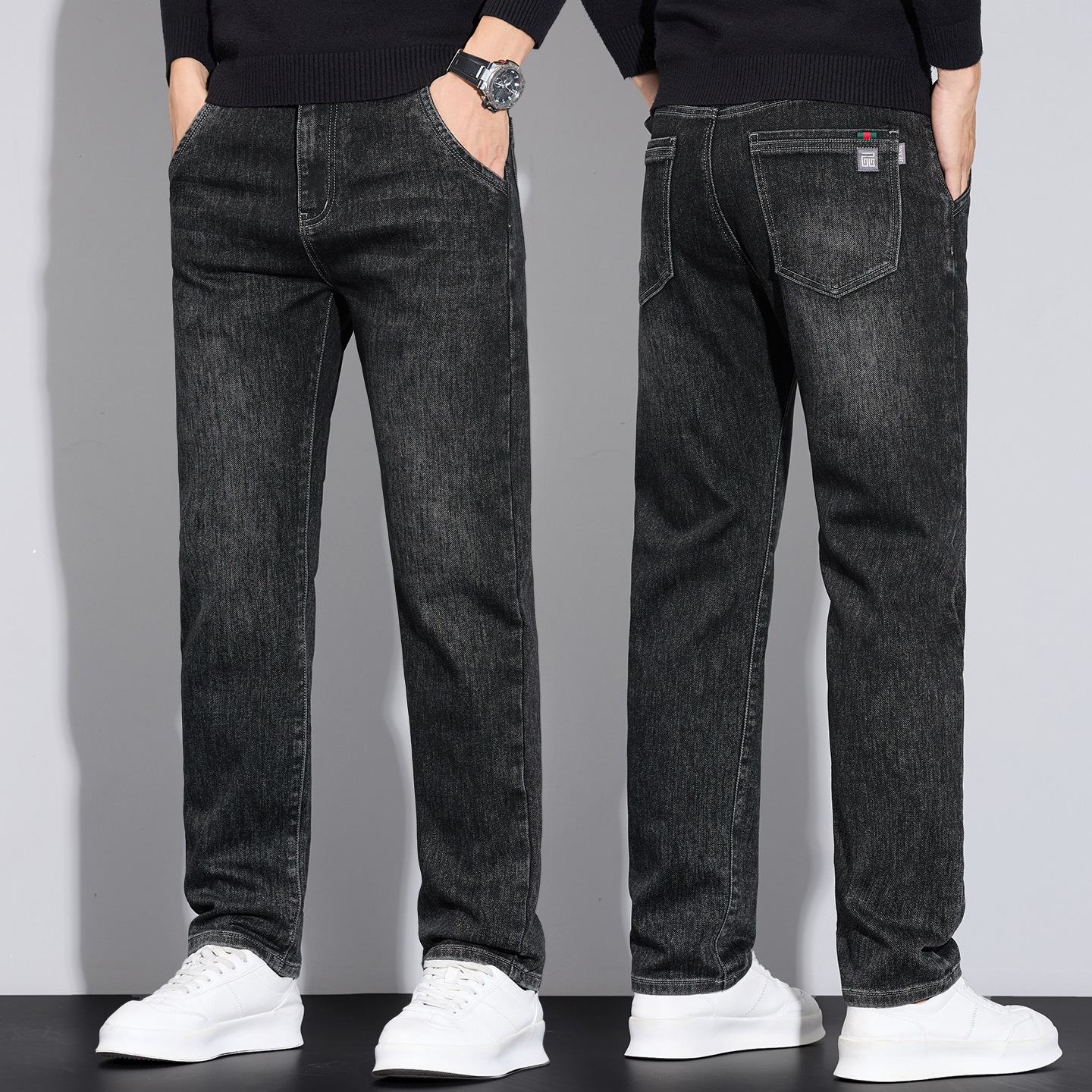 Haze blue straight-leg jeans for men's spring 2026 new style, fashionable, high-end, elastic and loose men's pants details Picture