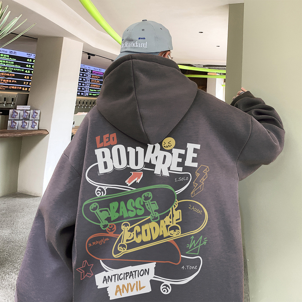 Graffiti hooded sweatshirt men's autumn and winter thickened and fleece American-style retro 400g oversized coat Application Scenario
