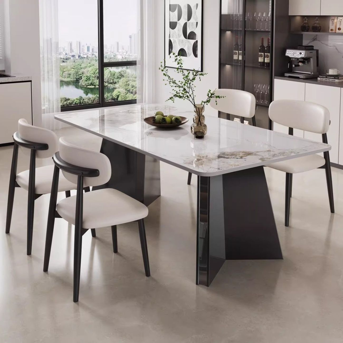 Star Factory Wholesale rock plate dining table and chair sets, modern and simple small-sized household 2026 new style light luxury dining table and chair sets, rectangular Specification image