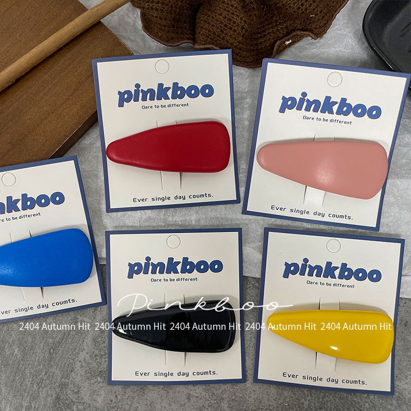 New Korean-style leather simple teardrop hair clip, children's fashion side wavy bangs clip, girl bye-bye hair accessory details Picture