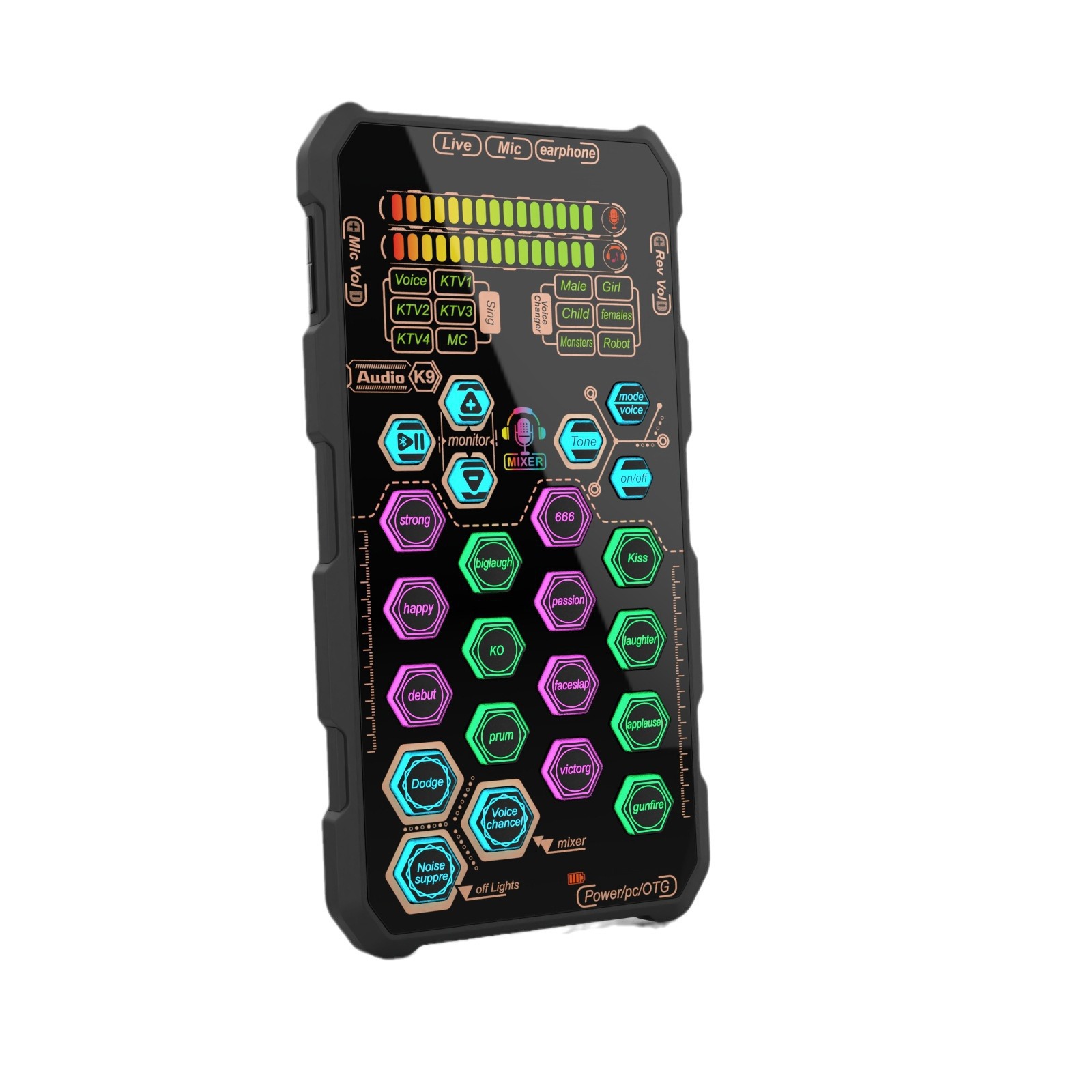 The new SK9 version of the cross-border e-commerce handheld portable live streaming sound card is a singing and sales promotion device for mobile phones and computers Item Picture