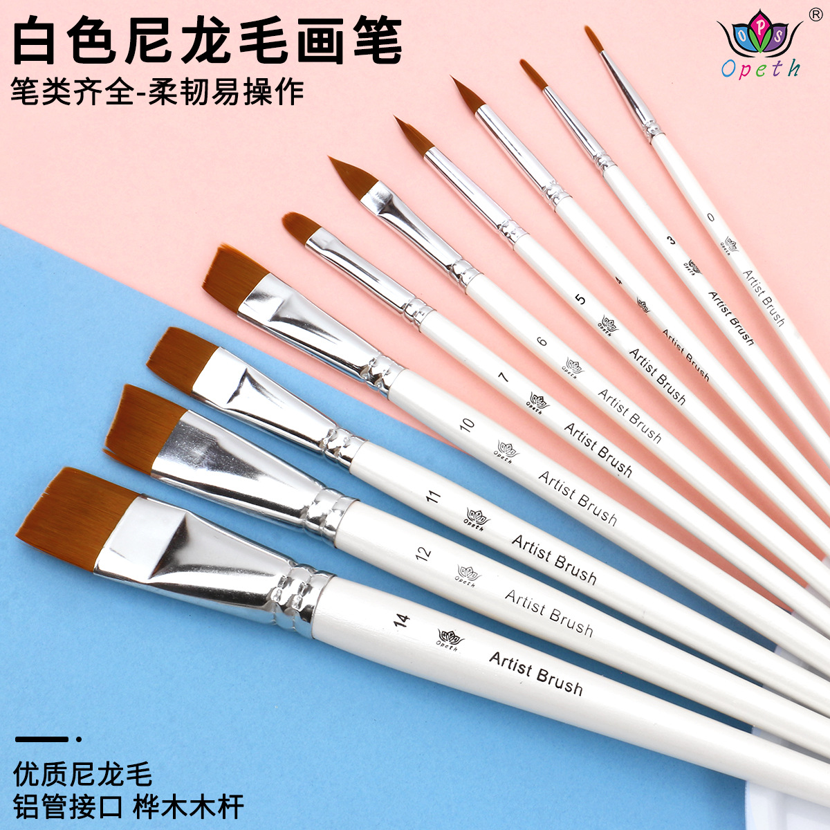 Cross-border 10-piece wooden digital oil painting brush set, art painting outlining brushes, gouache and watercolor brushes, makeup brushes