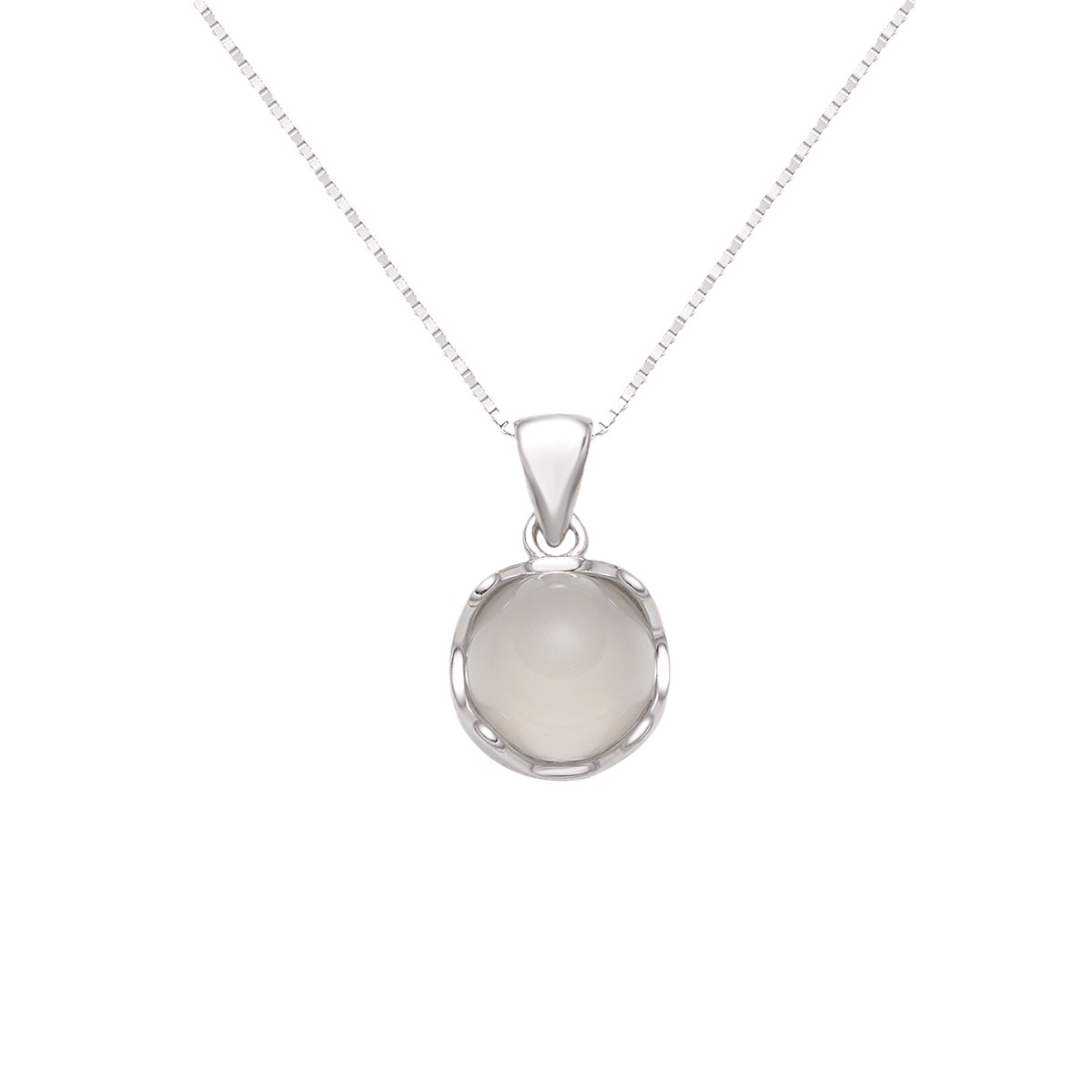 s925 sterling silver new round chalcedony necklace, simple, light luxury and high-end girls' collarbone chain accessory factory direct sales Item Picture