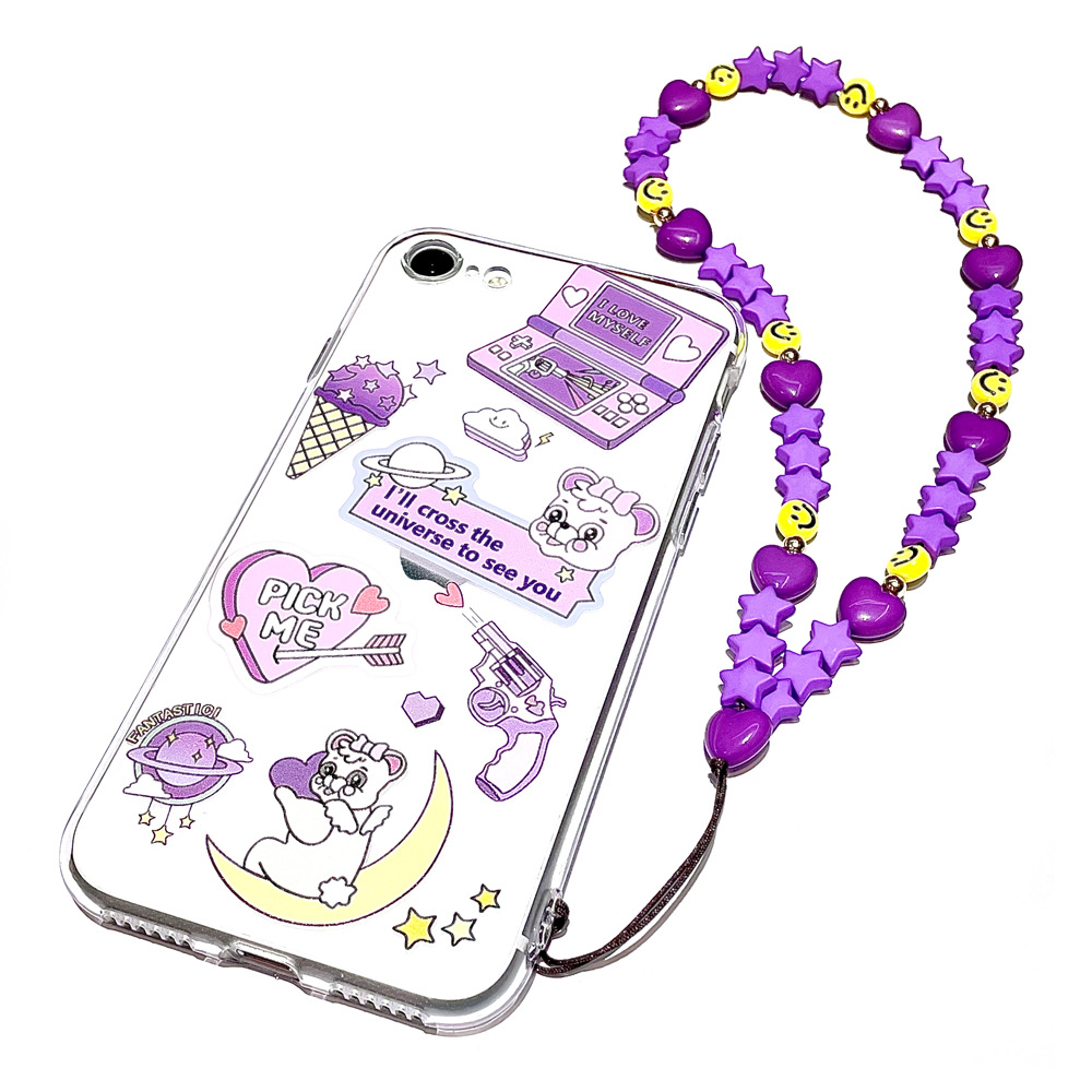 欧美新款字母串珠手机链卡通笑脸手机挂链爱心挂绳挂件ins风