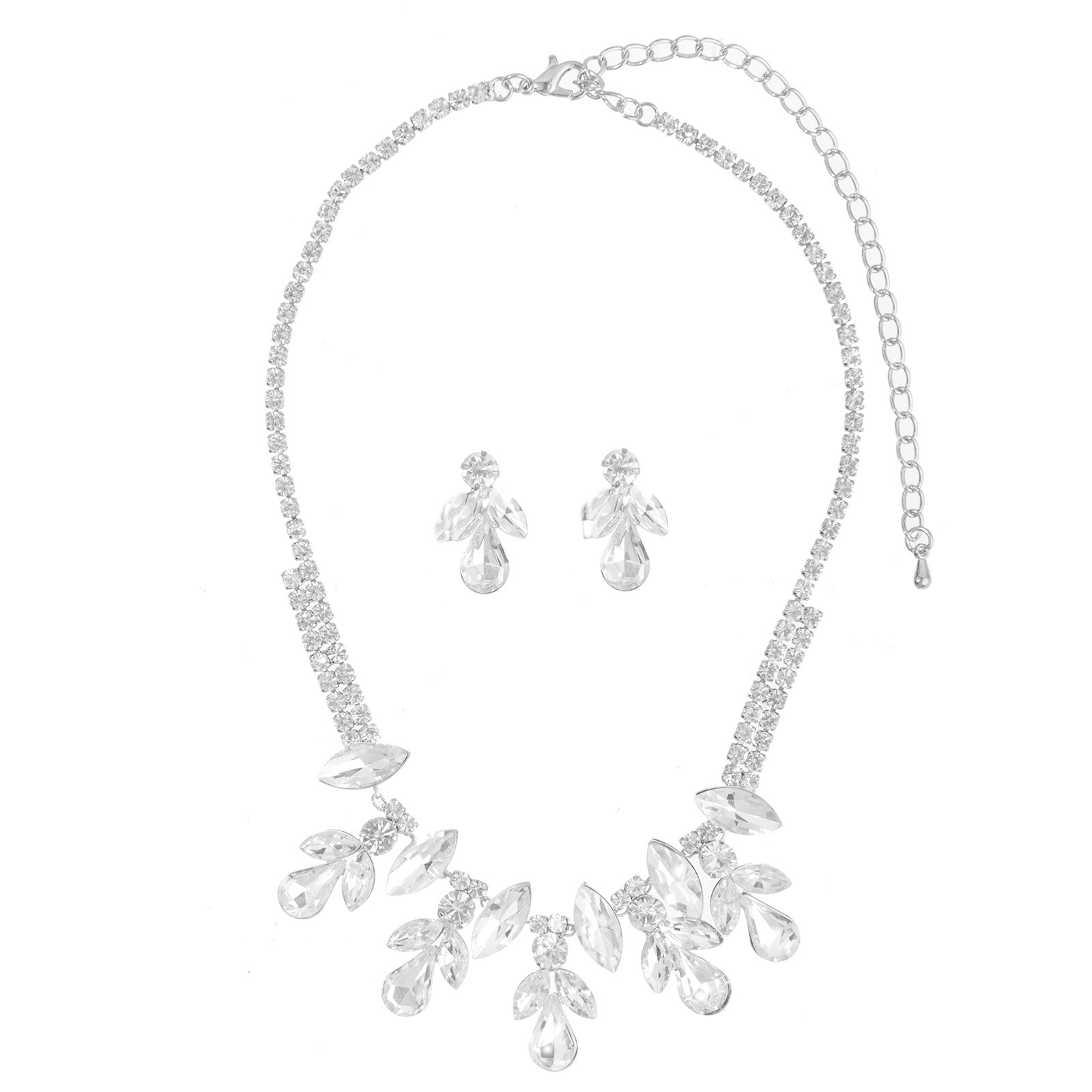 Factory direct sales of cross-border jewelry, luxurious large water diamond necklace and earring set, exaggerated stage style, banquet and wedding diamond-encrusted jewelry set Application Scenario