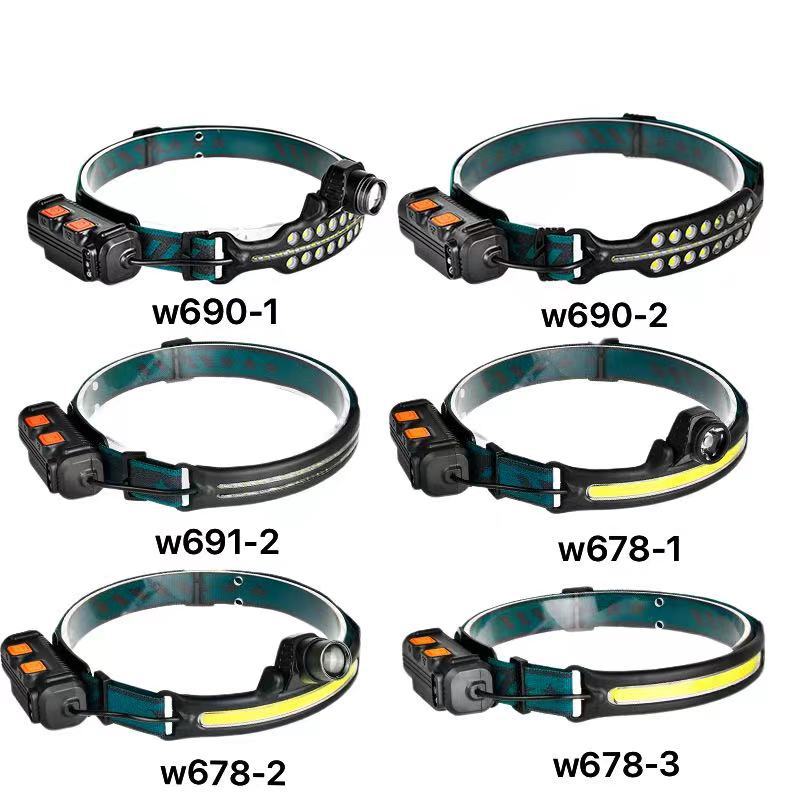 跨境COB感应强光头灯type-c可充电头戴式夜钓灯双光源led跑步灯