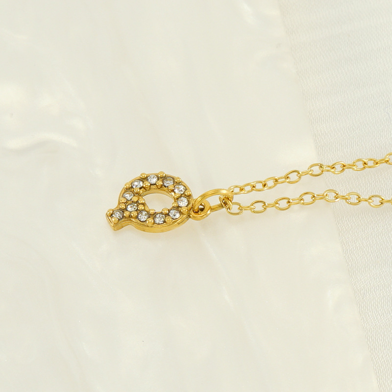 Cross-border European and American stainless steel fashion 26 English diamond-encrusted small letter necklace, simple and versatile collarbone chain in stock for women details Picture