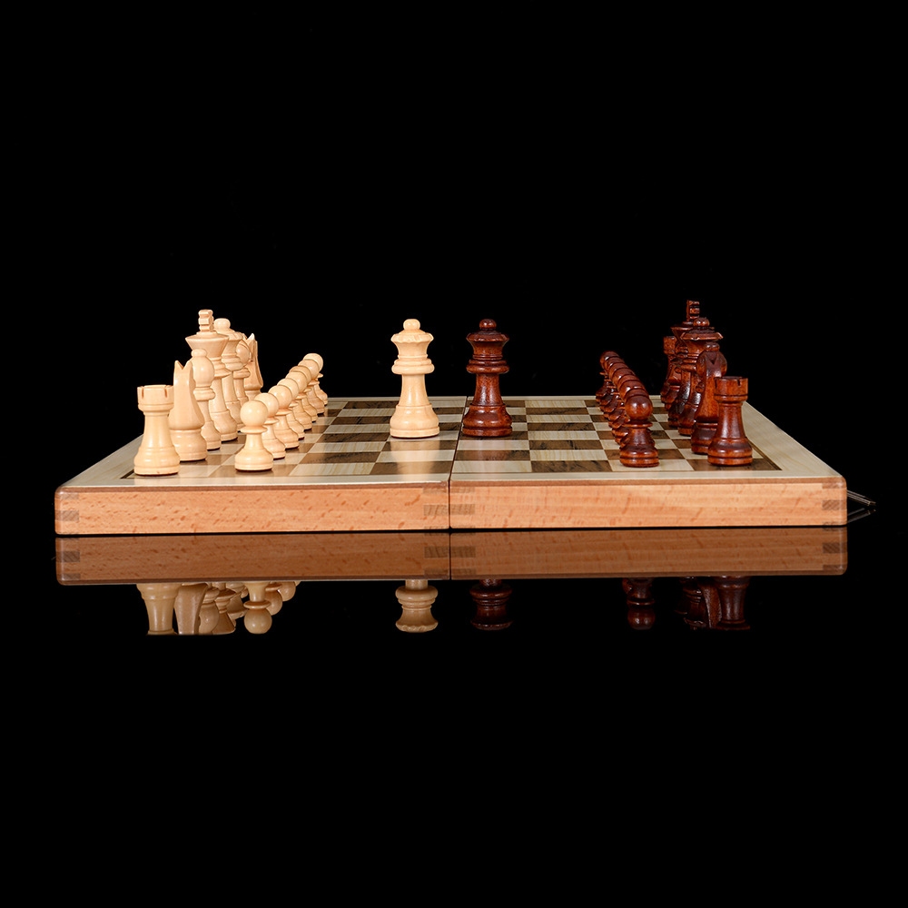 Non-magnetic two-in-one chess checkers wooden board game toys with double back, professional grade board game toys manufacturer for export Specification image