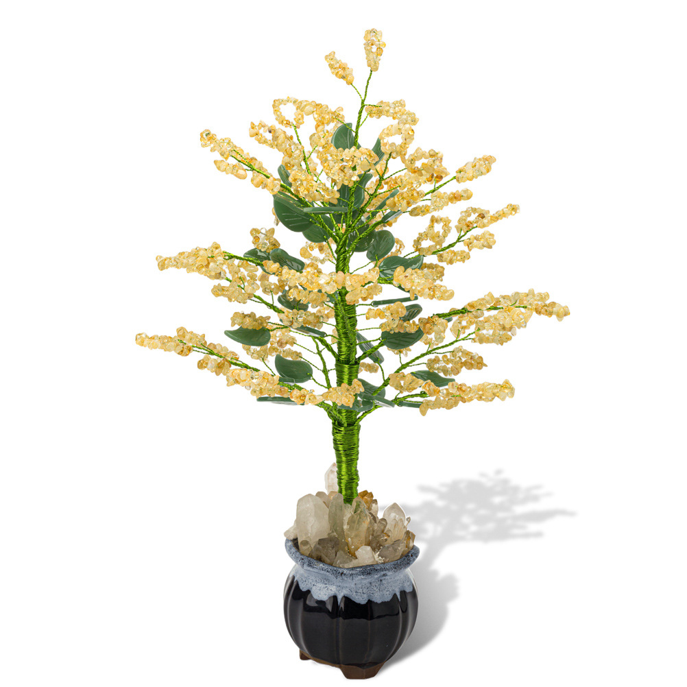 Natural crystal crushed stone yellow crystal wealth tree, ceramic bowl base, crystal tree, opening gift, office wealth attraction decoration Item Picture