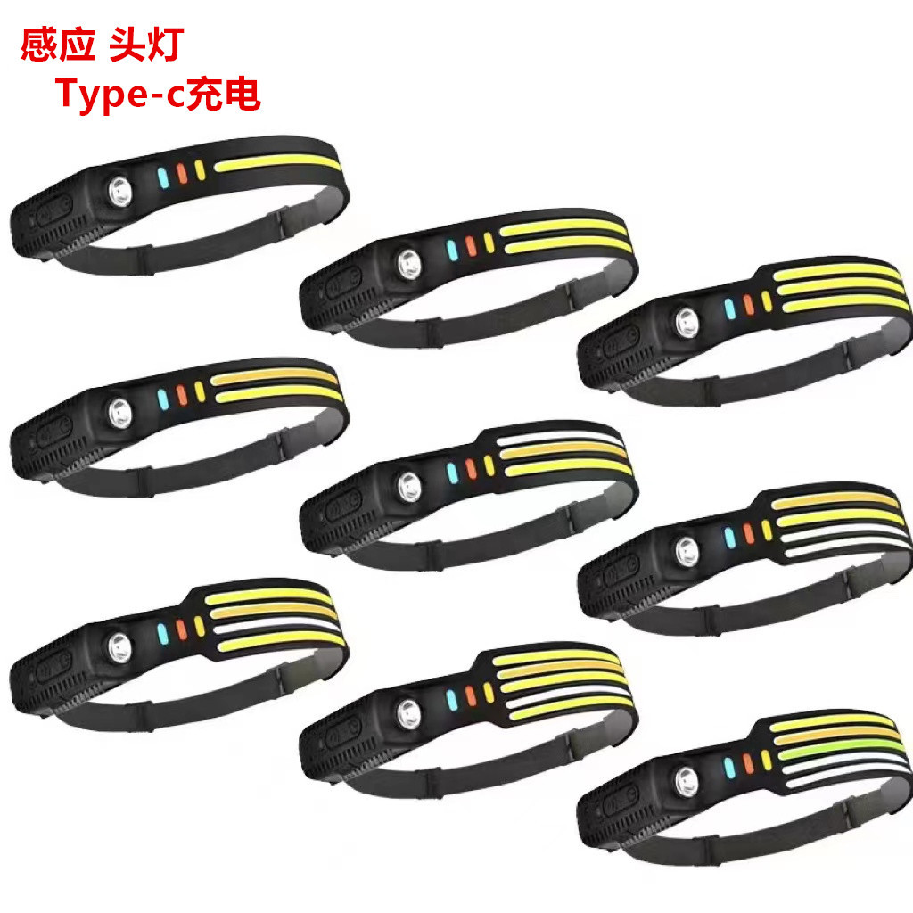Induction headlight, LED head-mounted dual-light source night fishing headlight, USB charging running light, silicone headlight, strong light