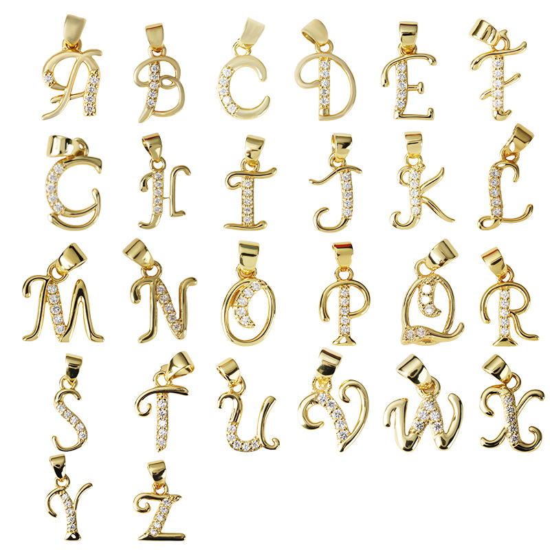 18k gold-plated micro-inlaid zircon letter pendant necklace with color preservation, a trendy and light luxury diy pendant for women, collarbone chain pendant Specification drawing