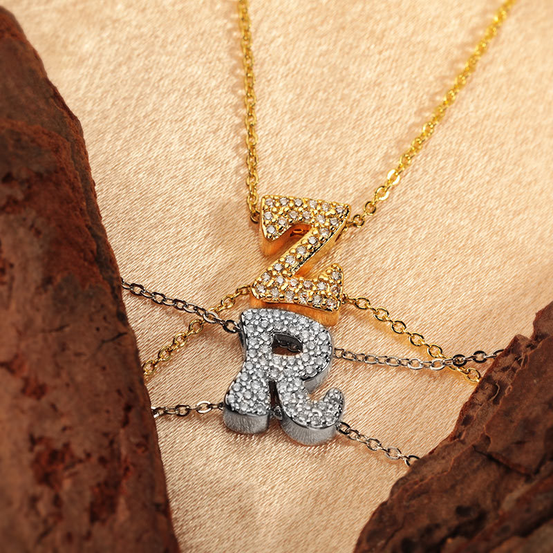 New best-selling cross-border copper-inlaid zirconium pendant with 26 English letters, DIY wholesale, factory direct sales Specification drawing