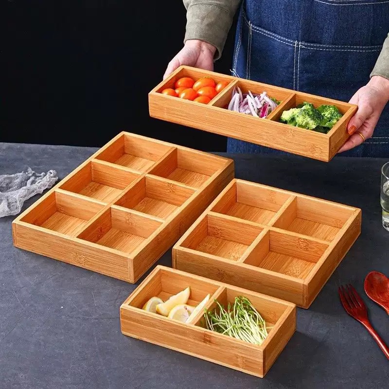 木质火锅调料盒日式餐盘零食盒无盖多格竹木餐盘陶瓷调料碟盒