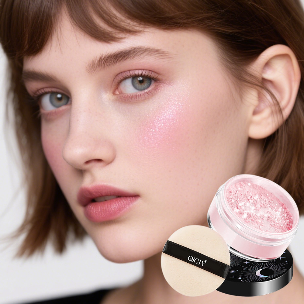 跨境专供QICIY3色珠光散粉+3色散粉粉饼补妆定妆遮瑕干湿两用批发产品图