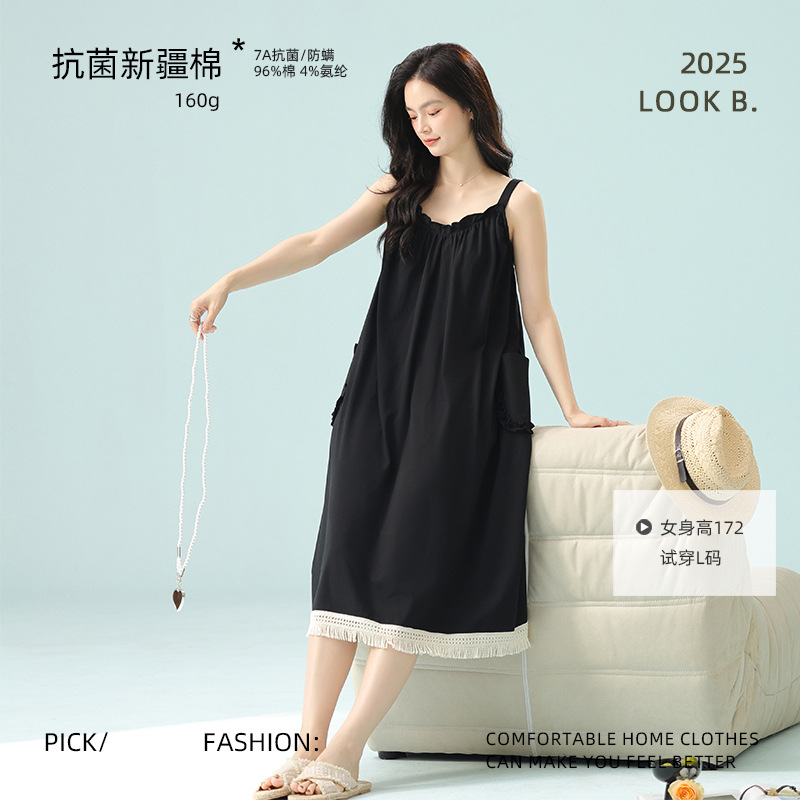 【 Antibacterial Xinjiang Cotton 】 Class a stretched-frame cotton summer sleeveless spaghetti-strap nightdress for women, pure cotton corset pad home wear details Picture