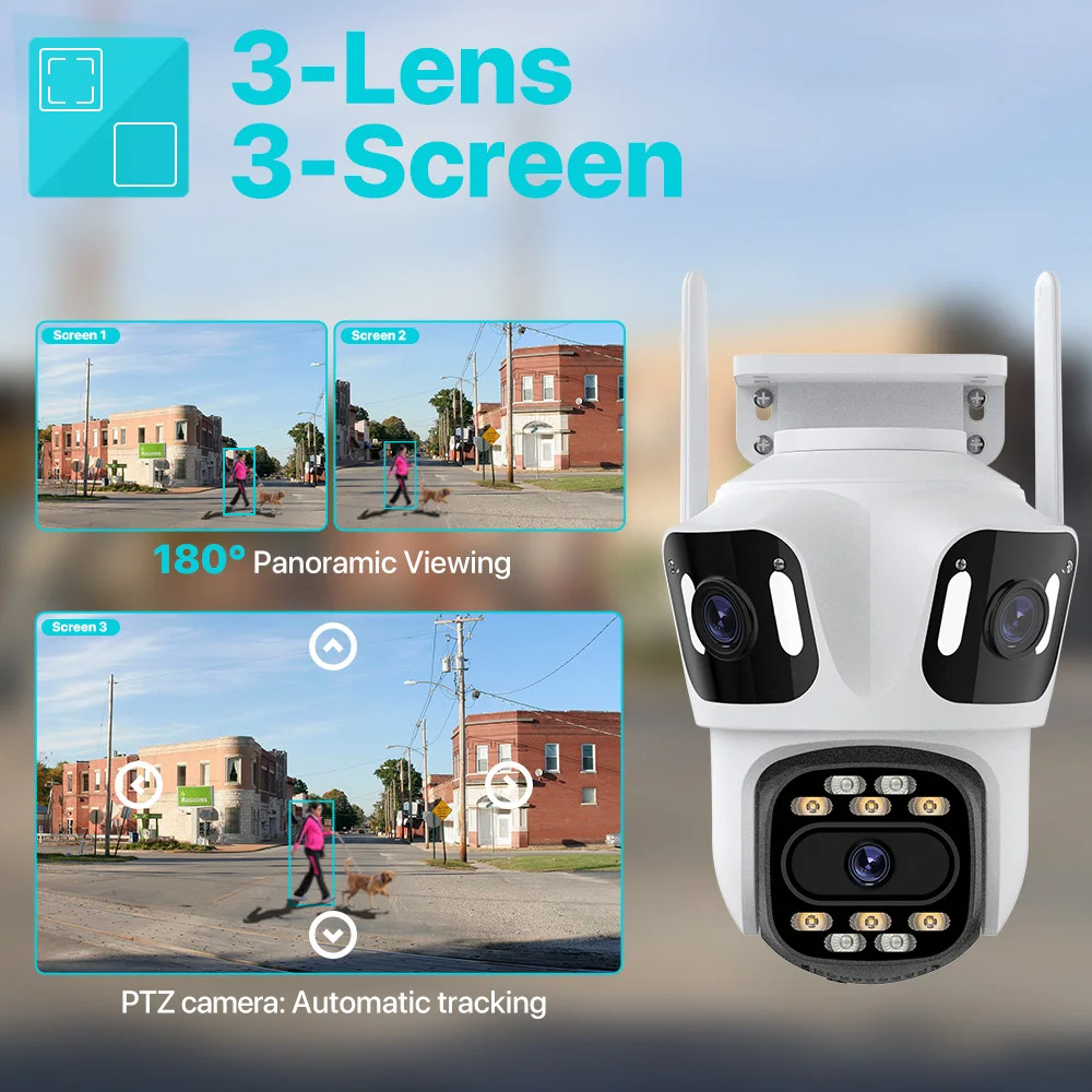 icsee three-screen 9MP camera high-definition night vision outdoor wireless wifi remote monitoring camera ipcam Specification image