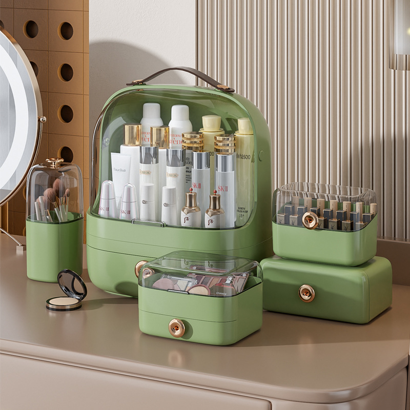 New desktop dust-proof cosmetic storage box set, skincare lipstick shelf, light luxury large-capacity cosmetic box details Picture