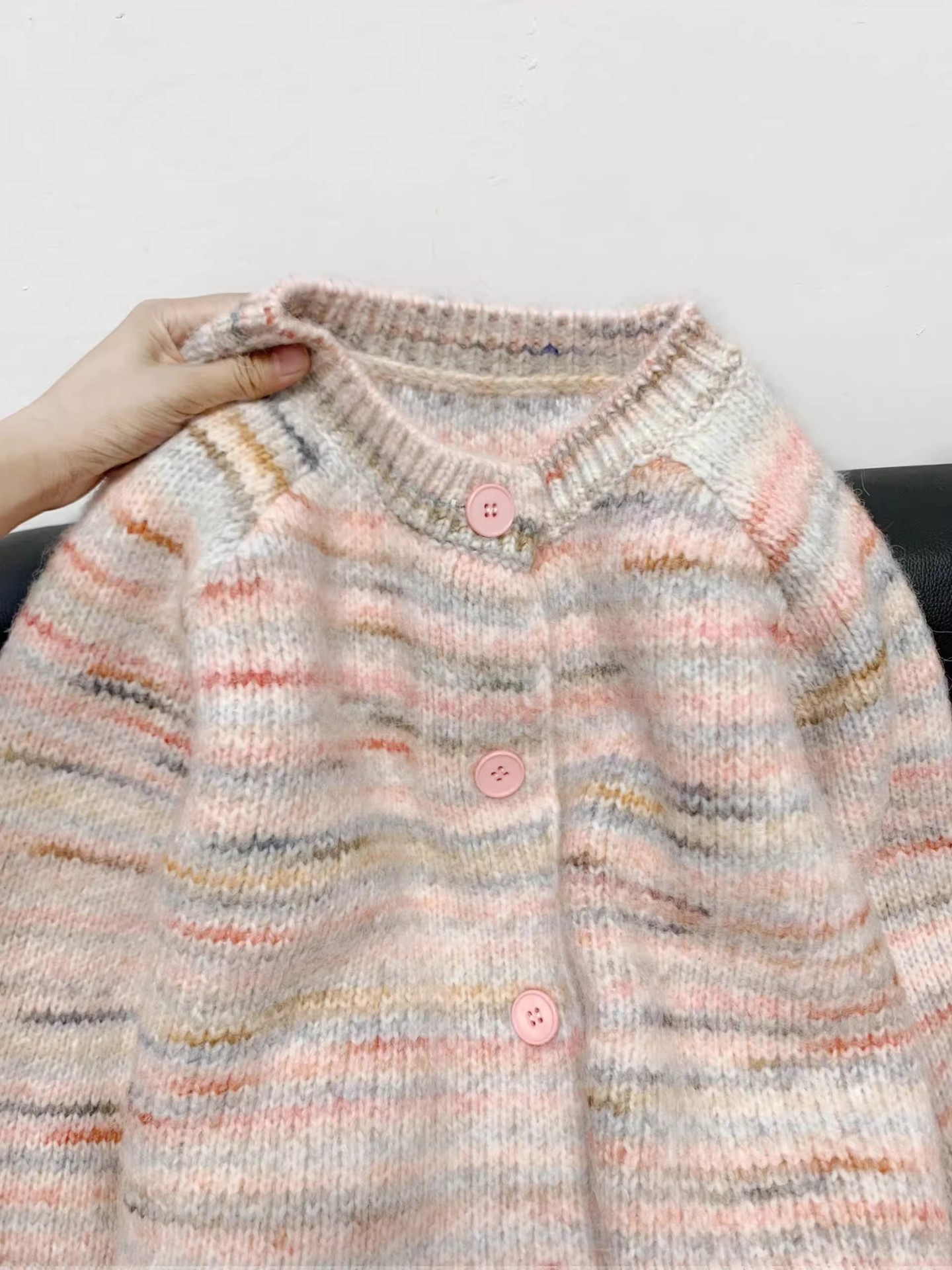 A niche design sense cardigan 2023 new style colorful striped sweater for women's autumn and winter coat, a laid-back style braided sweater Specification image