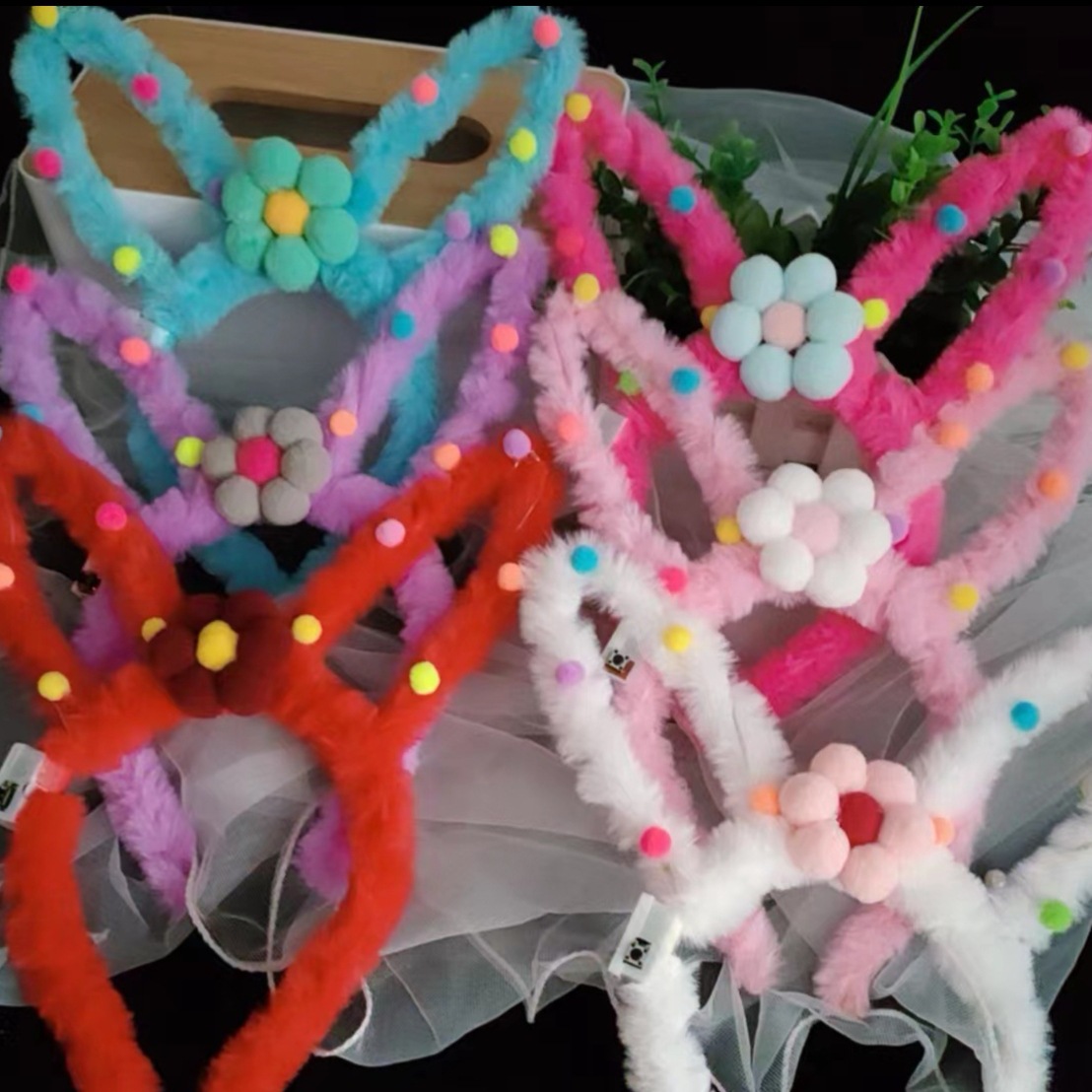 New illuminated toy, night market street stall, 14-light, all-fur rabbit ear children's hair band Specification image