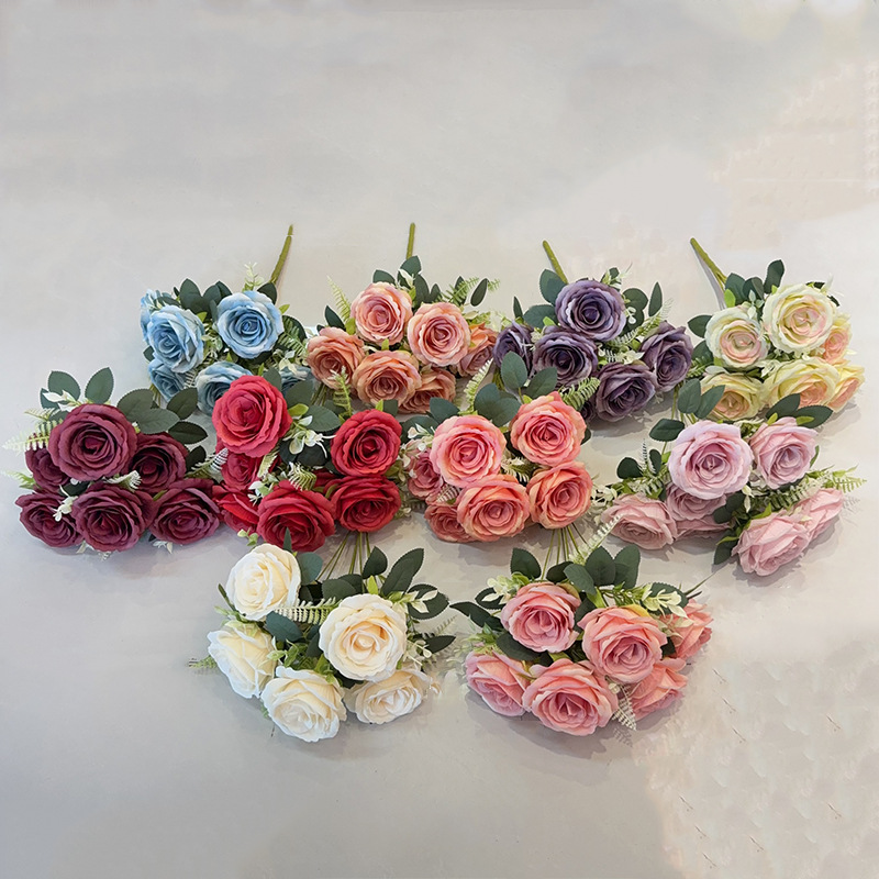 玫瑰仿真花皇后玫花束人造花假花插花家居桌花装饰绢花婚礼外贸花