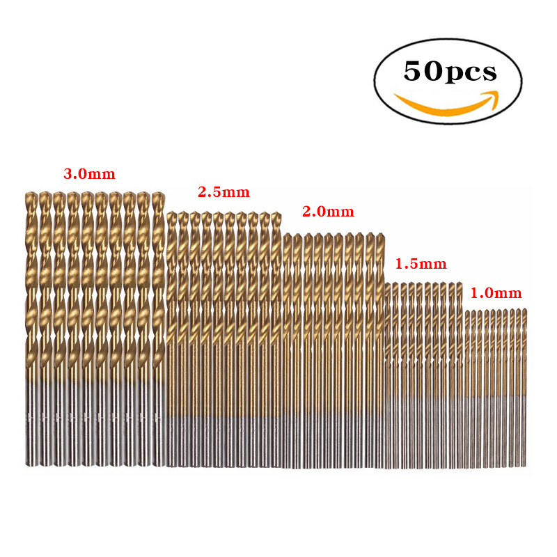 Factory direct sales of 50 sets of titanium-coated twist drill bits for wood and plastic drilling tools, straight handle woodworking twist drills full figure
