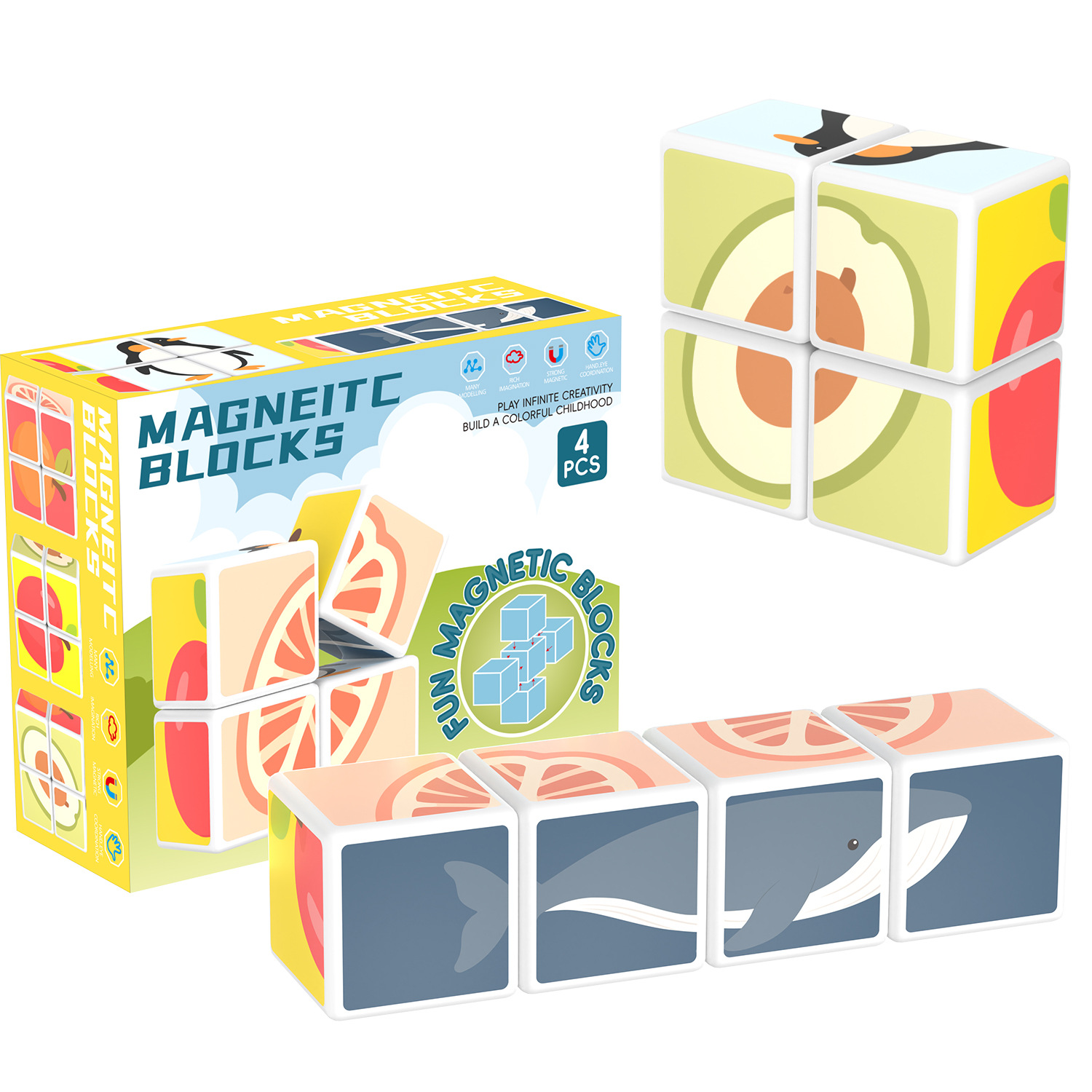 2025新款4.2CM水果磁力方块磁铁积木六一儿童节磁吸玩具全套礼物