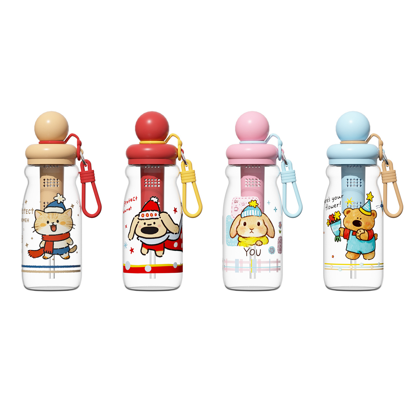 水杯/塑料儿童水杯/塑料杯儿童/运动杯/三丽鸥白底实物图